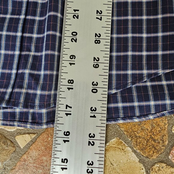 L.L. Bean Mens Navy Blue Plaid Short Sleeve Button-Up Shirt Lg-Reg 100% Cotton - Picture 8 of 8